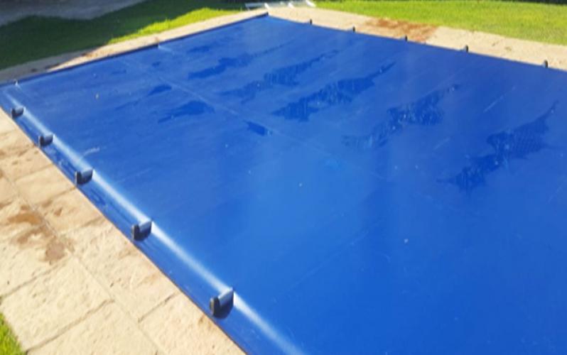 Blue In-Ground Solid PVC Safety Pool Cover with Aluminum Poles